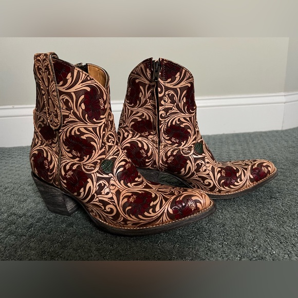NEW Old Gringo 8 B Tooled Western Cowboy Boots Zip Ankle Booties Valentines - Picture 6 of 11